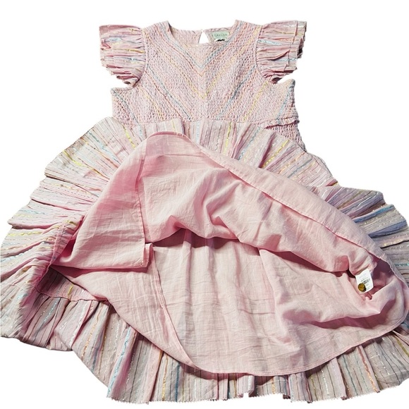 SAYLOR Blush Pink Tiered Zinnia Dress With Metallic Striped Threads Size Medium - Picture 11 of 13